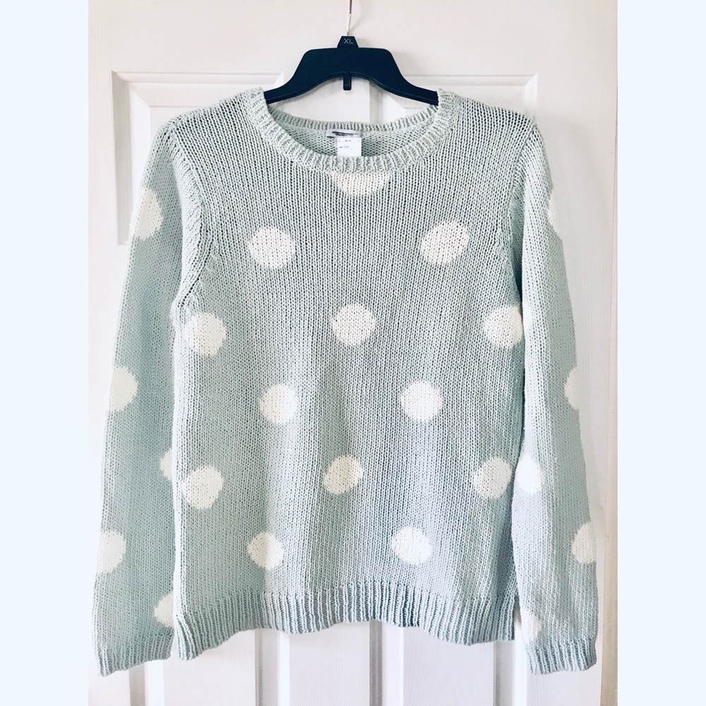 Garnet Hill Super soft chunky knit polka dot sweater blue L